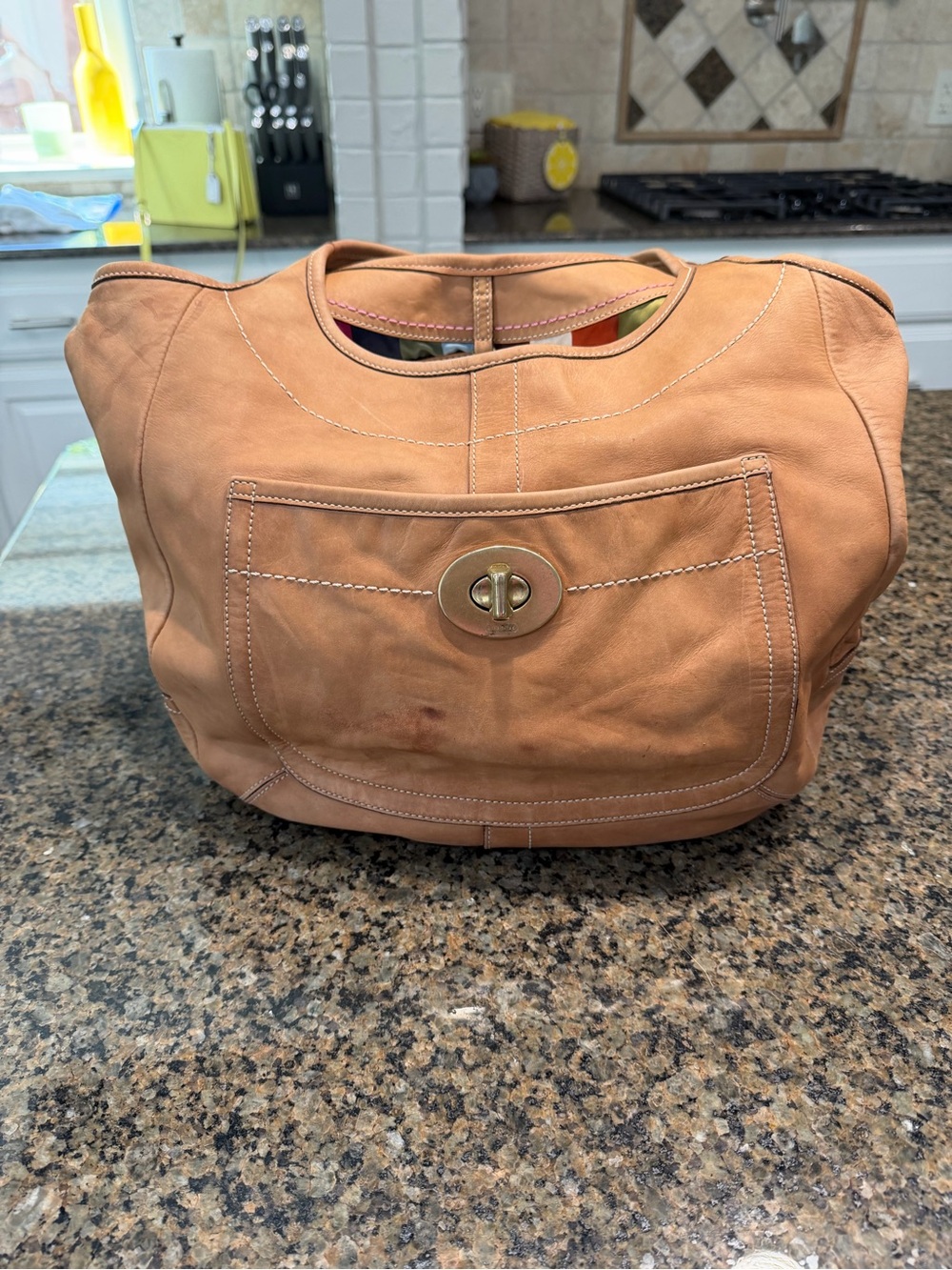 Vintage Coach Ergo Legacy XL Leather Tote Bag Tan Camel Stripe Lining 10744 AS I